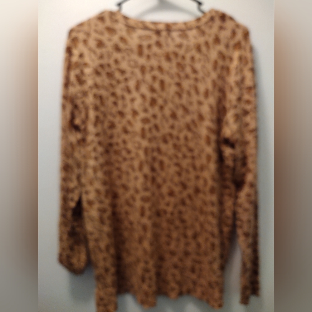 Style & Co. Leopard Print Crewneck Sweater in Tan and Brown - Picture 2 of 4